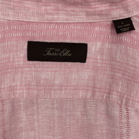 TASSO ELBA Pink Textured Stripe Linen Button Up Long Sleeve Shirt Size L - Picture 15 of 16